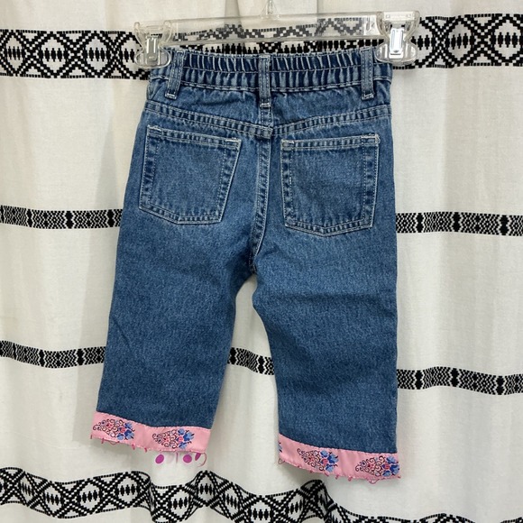 Vintage Y2K Gasoline Kids Girls Denim Jeans Size 5 Cropped Pink Floral Cuff Cute - Picture 5 of 5